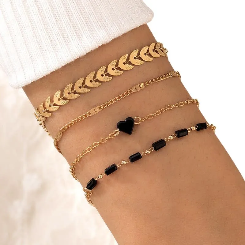 4pcs/set Gold Color Link Chain Bracelets For Women Simple Chain Bracelets Fashion- Bracelets For Women